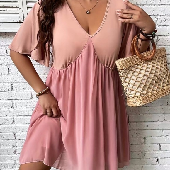 Pink Plus Size Chiffon Style Babydoll Dress - Picture 5 of 16